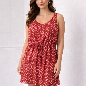 Red Sleeveless High Low Dress XL Drawstring Waist Lined Casual Work Dress